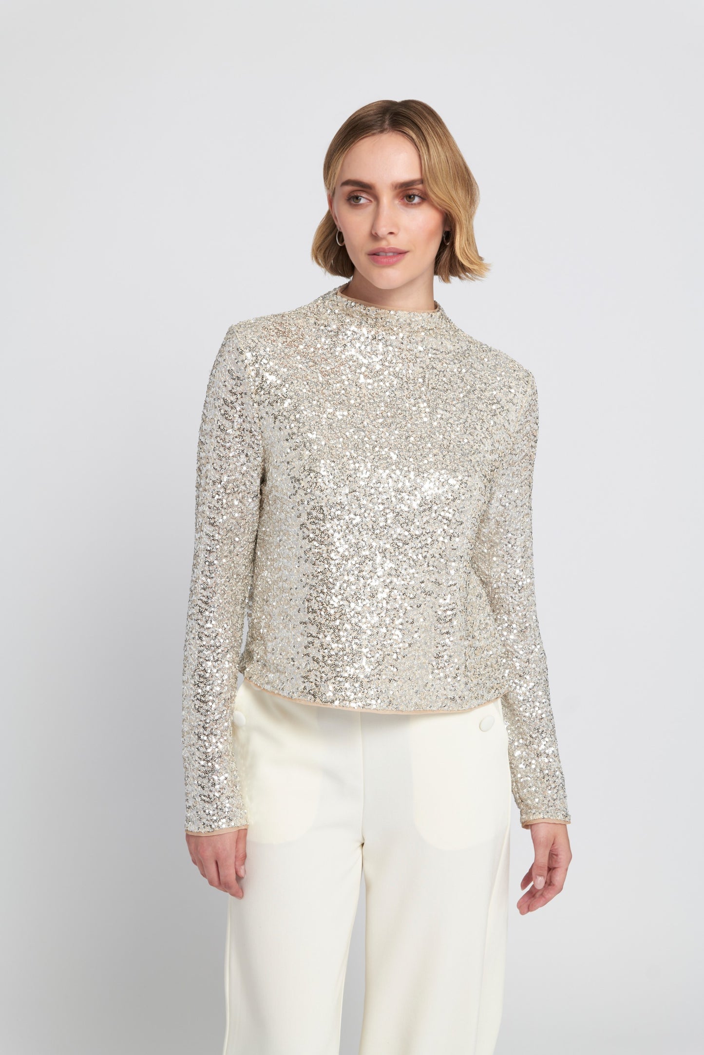 Sequin Knit Mock Neck Top