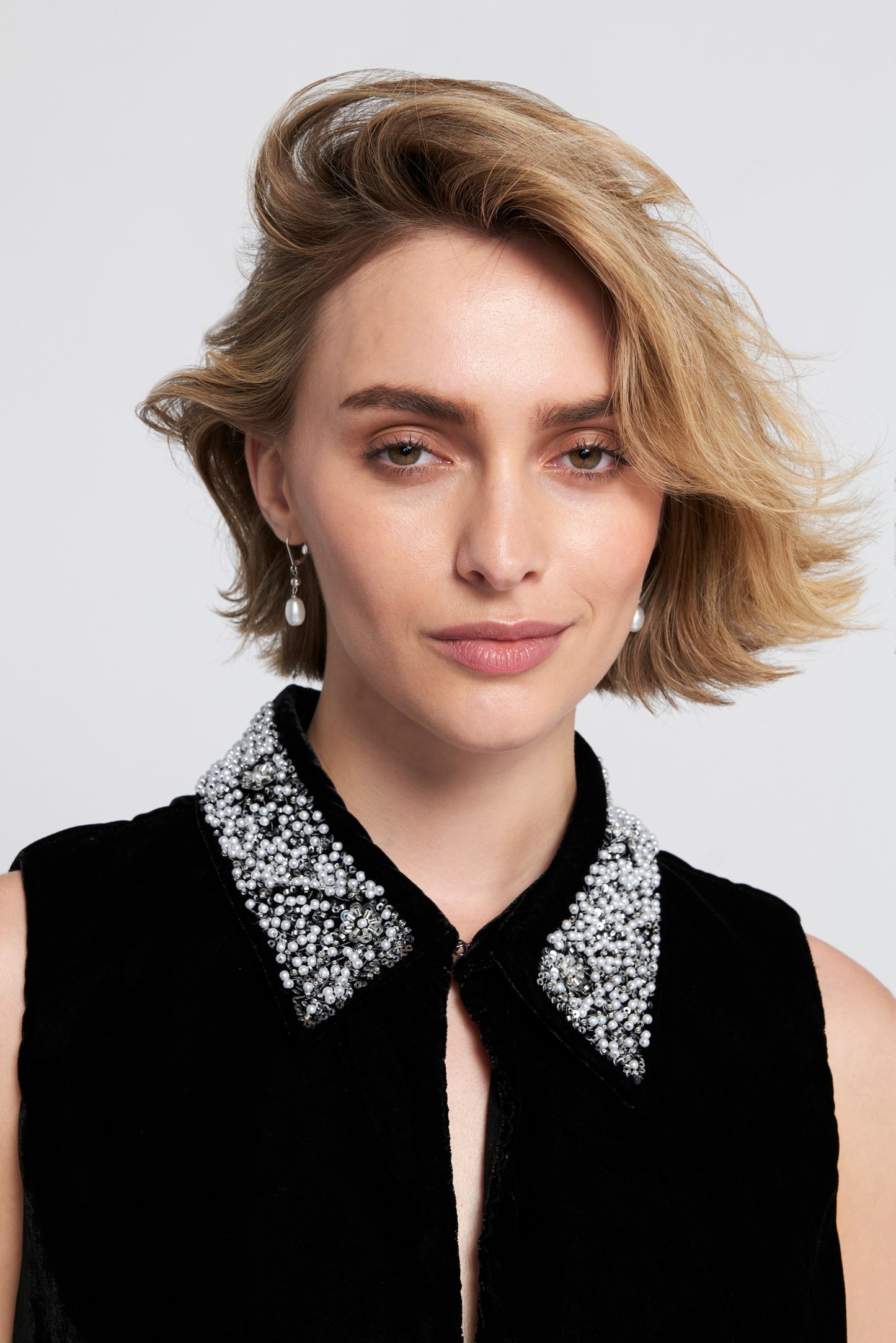 Beaded Collar Velvet Dress
