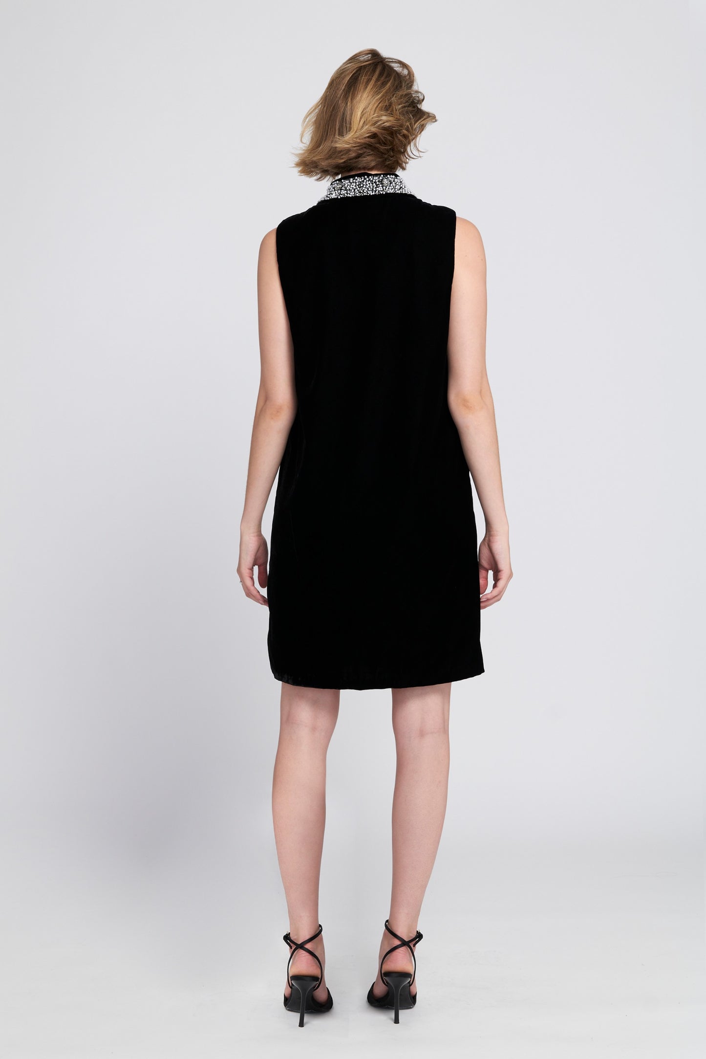 Beaded Collar Velvet Dress