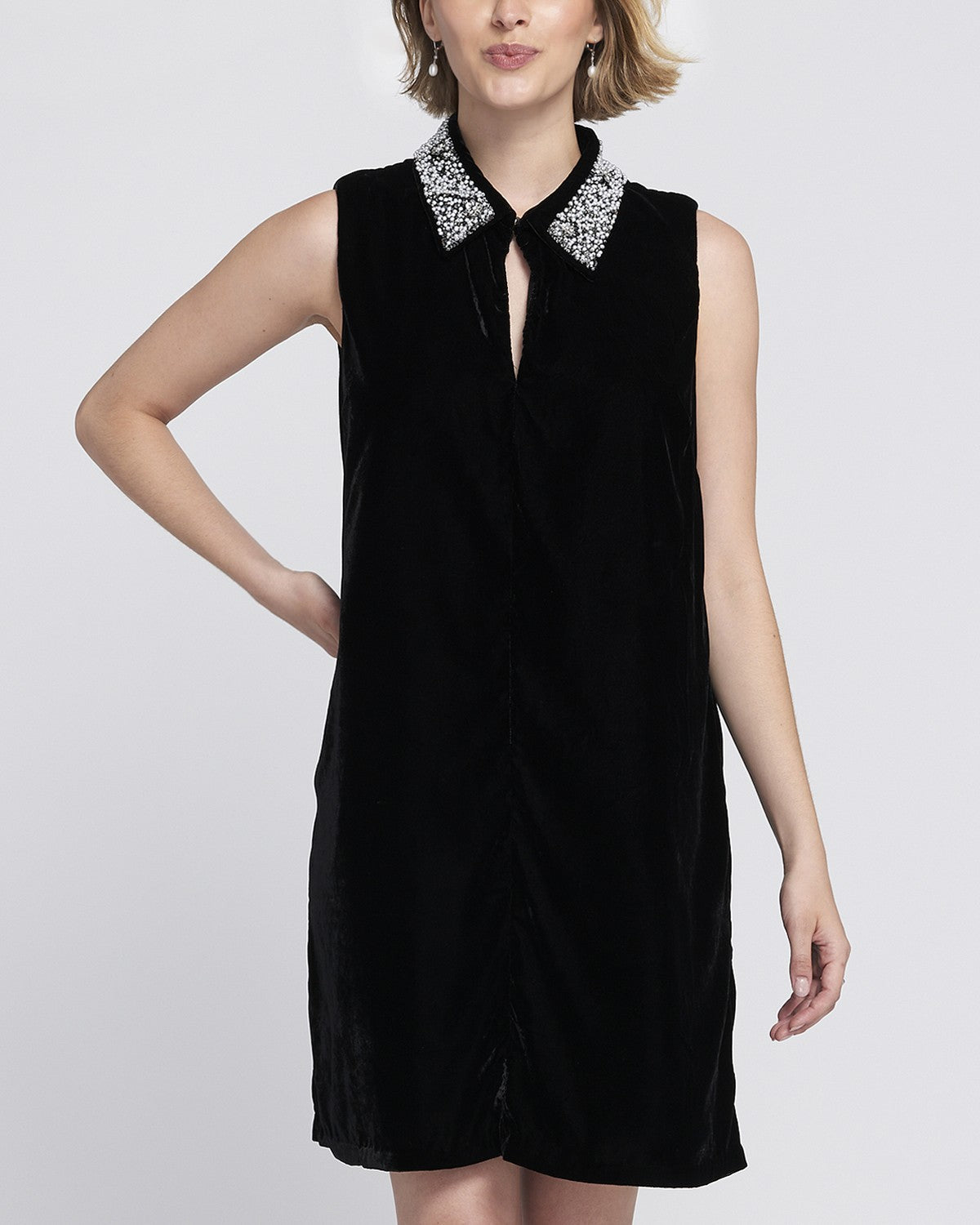 Beaded Collar Velvet Dress