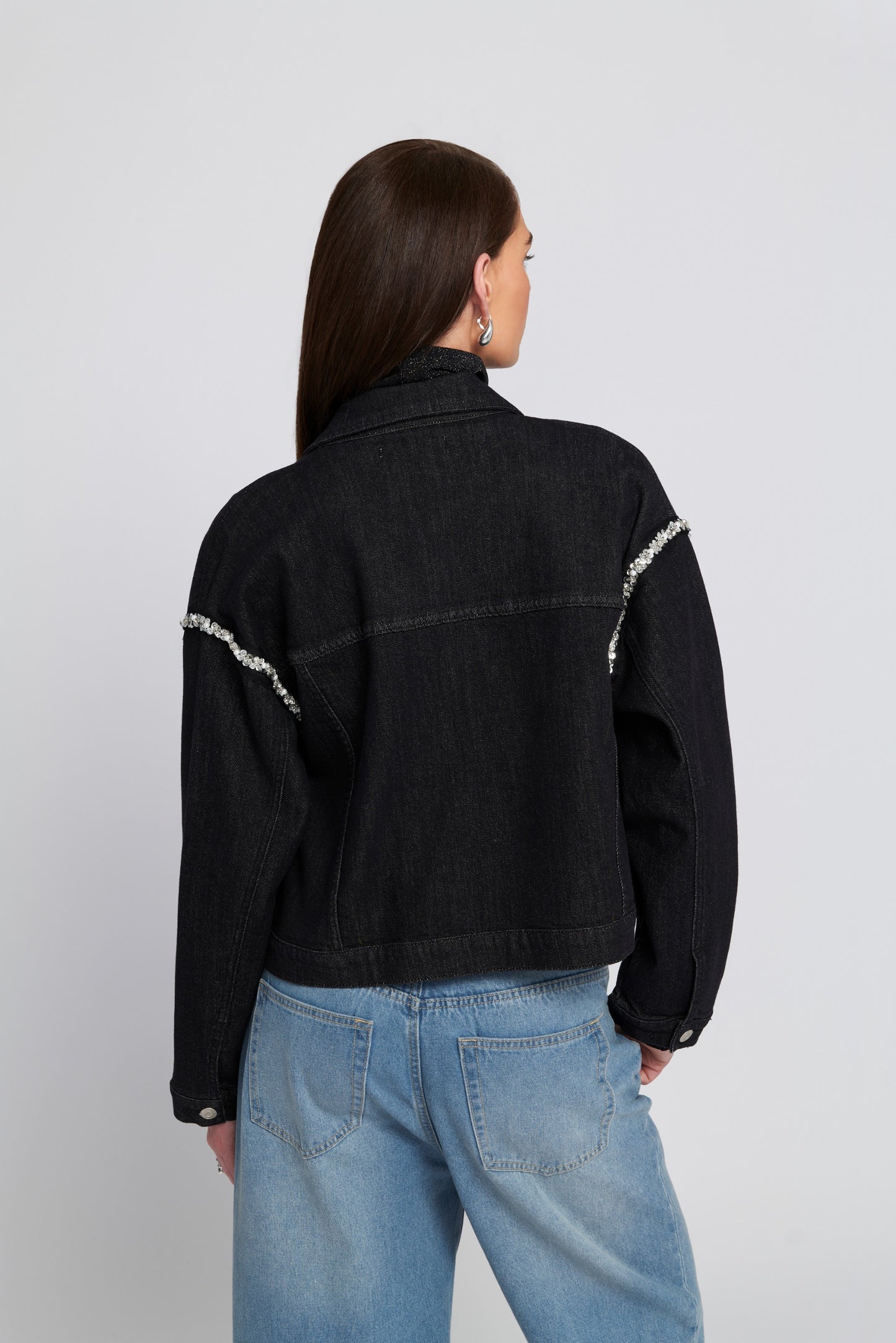 Rhinestone Trim Denim Jacket