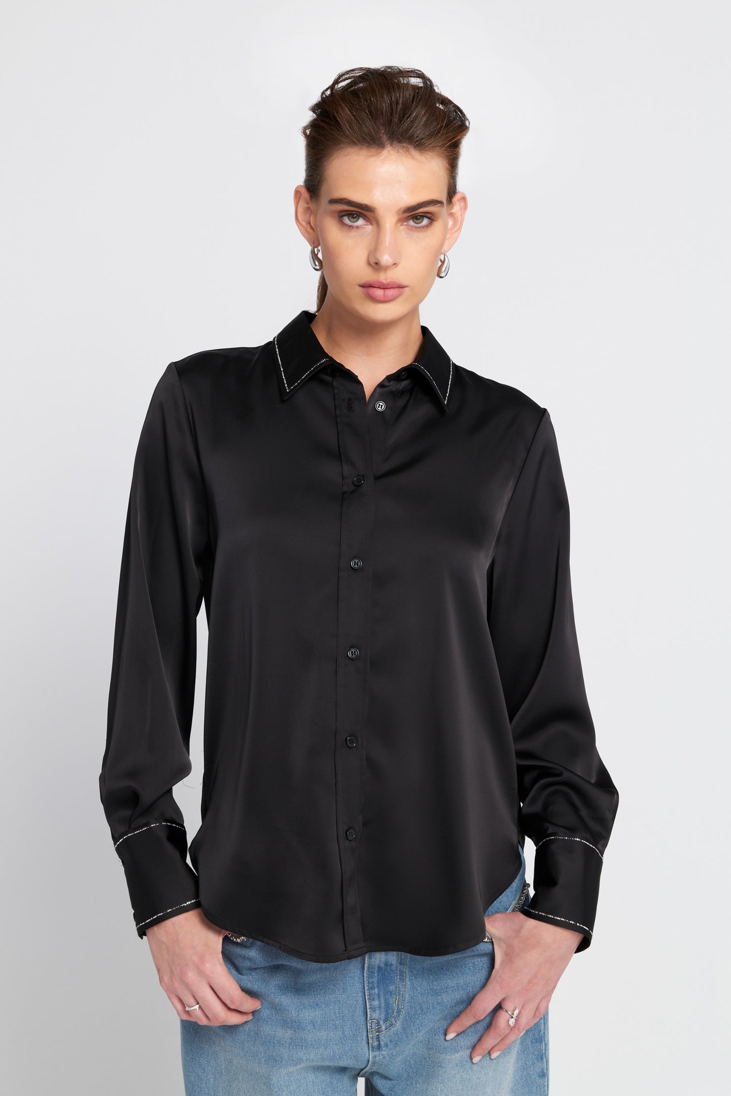Sparkle Trim Satin Shirt