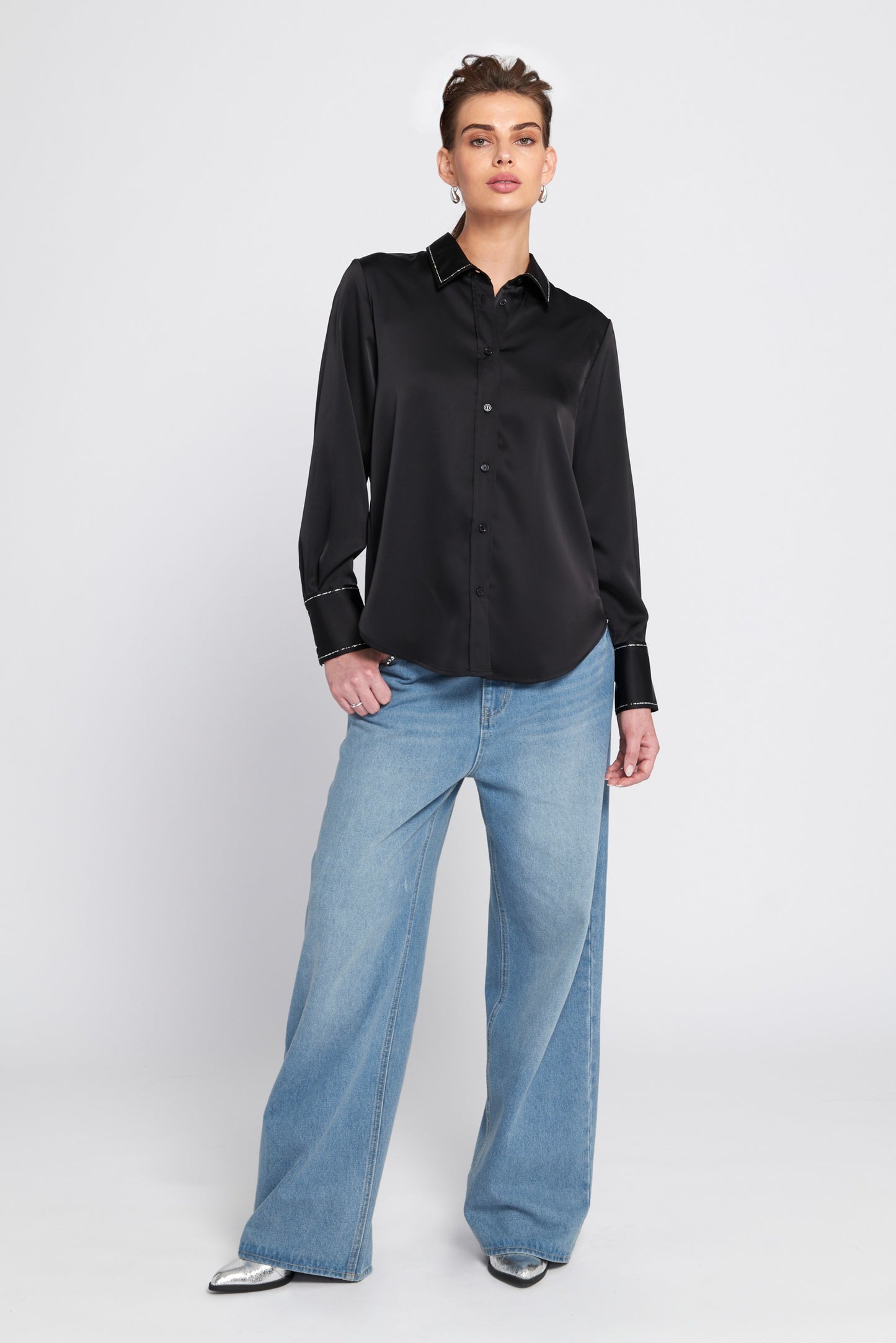 Sparkle Trim Satin Shirt