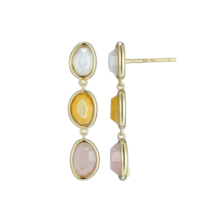 Reviere White and Yellow Mother-of-Pearl & Rose Quartz Drop Earrings