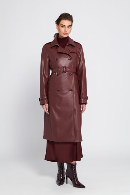 Faux Leather Trench Coat