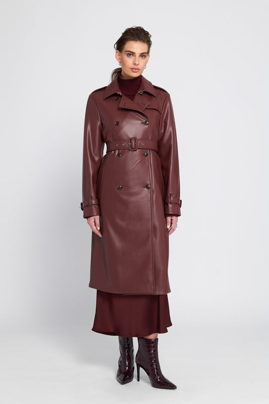 Faux Leather Trench Coat