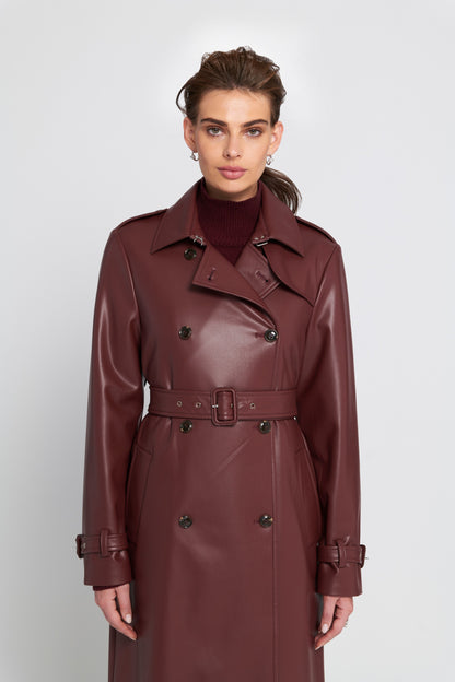 Faux Leather Trench Coat