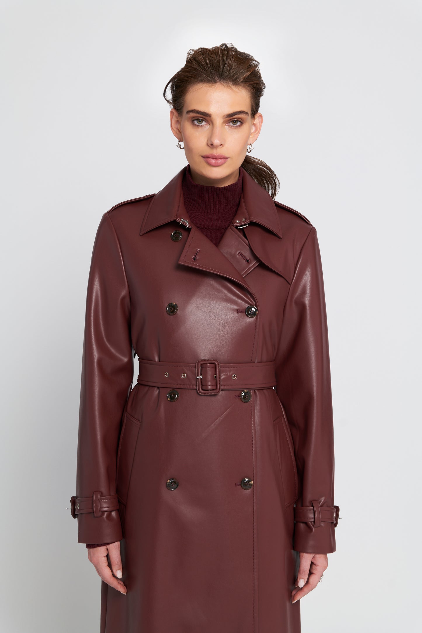 Faux Leather Trench Coat