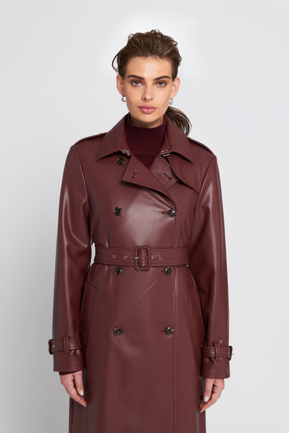 Faux Leather Trench Coat