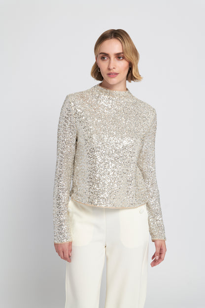 Sequin Knit Mock Neck Top