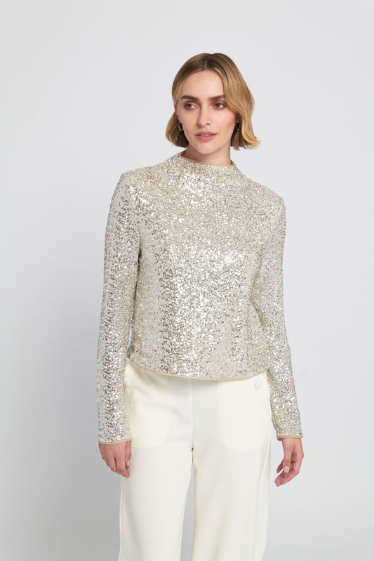 Sequin Knit Mock Neck Top
