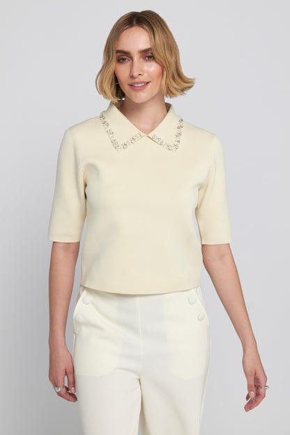 Embellished Collar Knit Top