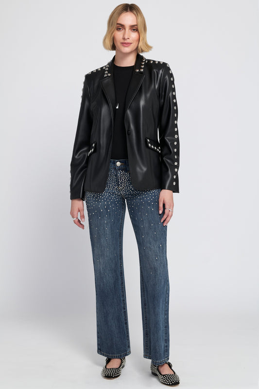 Studded Faux Leather Blazer