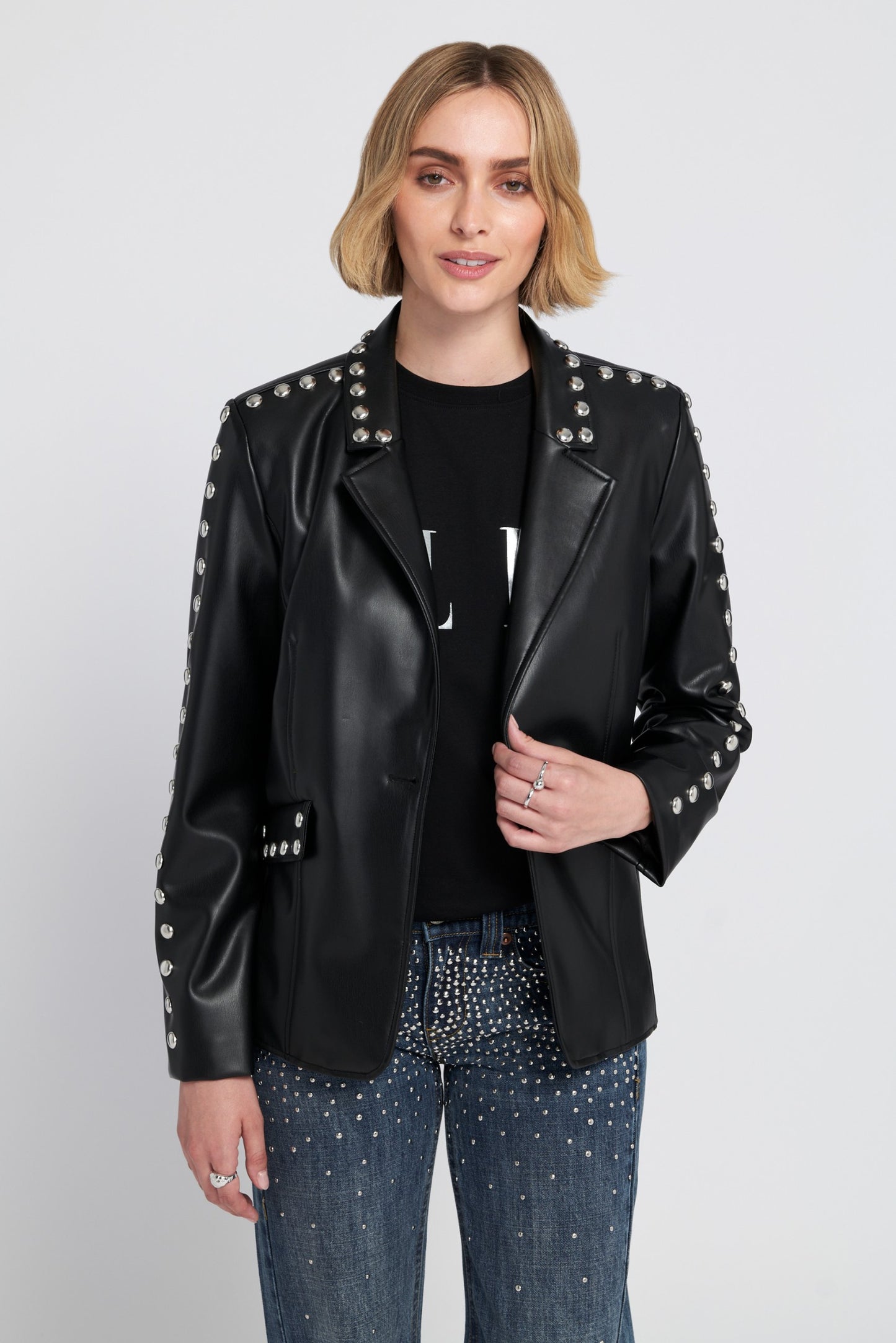 Studded Faux Leather Blazer