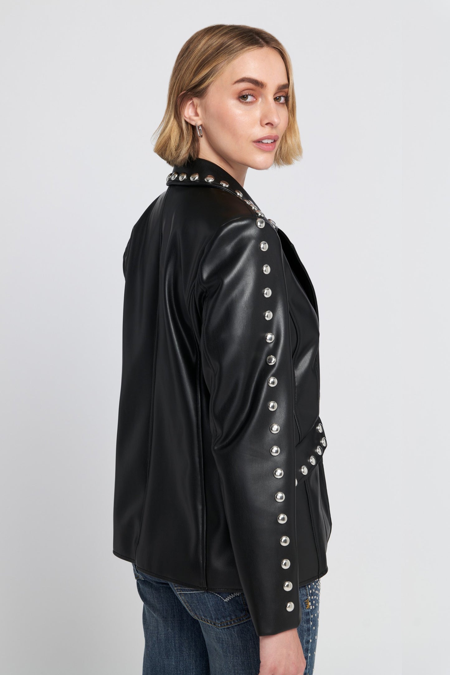 Studded Faux Leather Blazer
