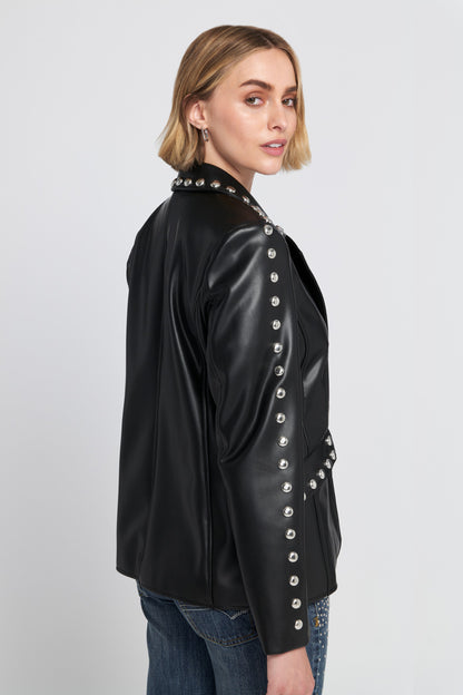 Studded Faux Leather Blazer