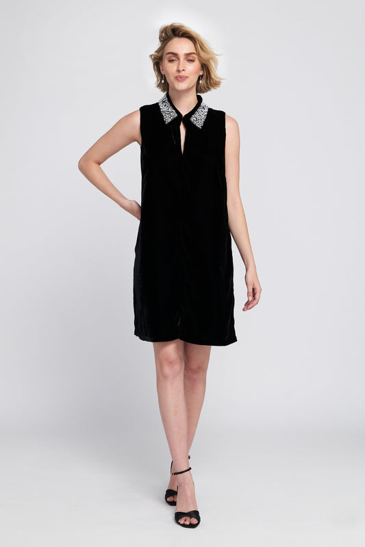 Beaded Collar Velvet Dress