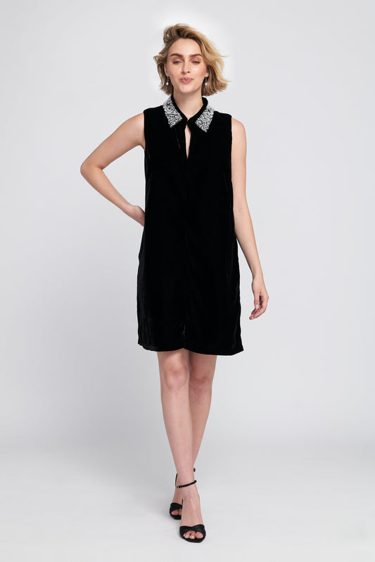 Beaded Collar Velvet Dress