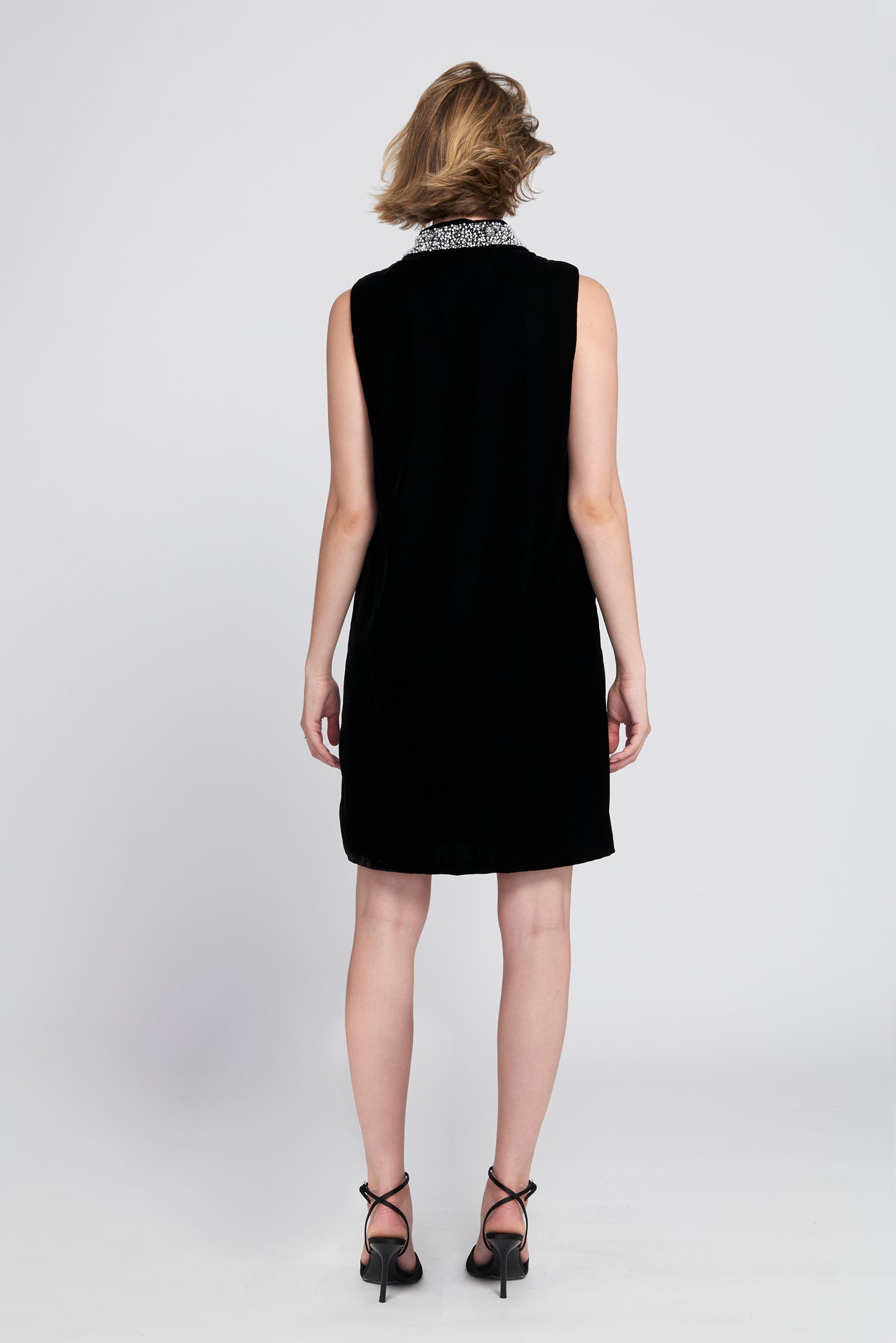 Beaded Collar Velvet Dress