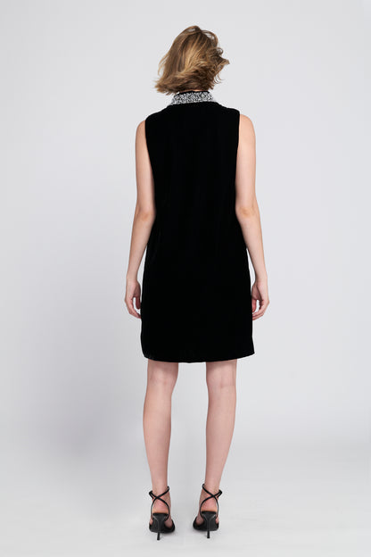 Beaded Collar Velvet Dress