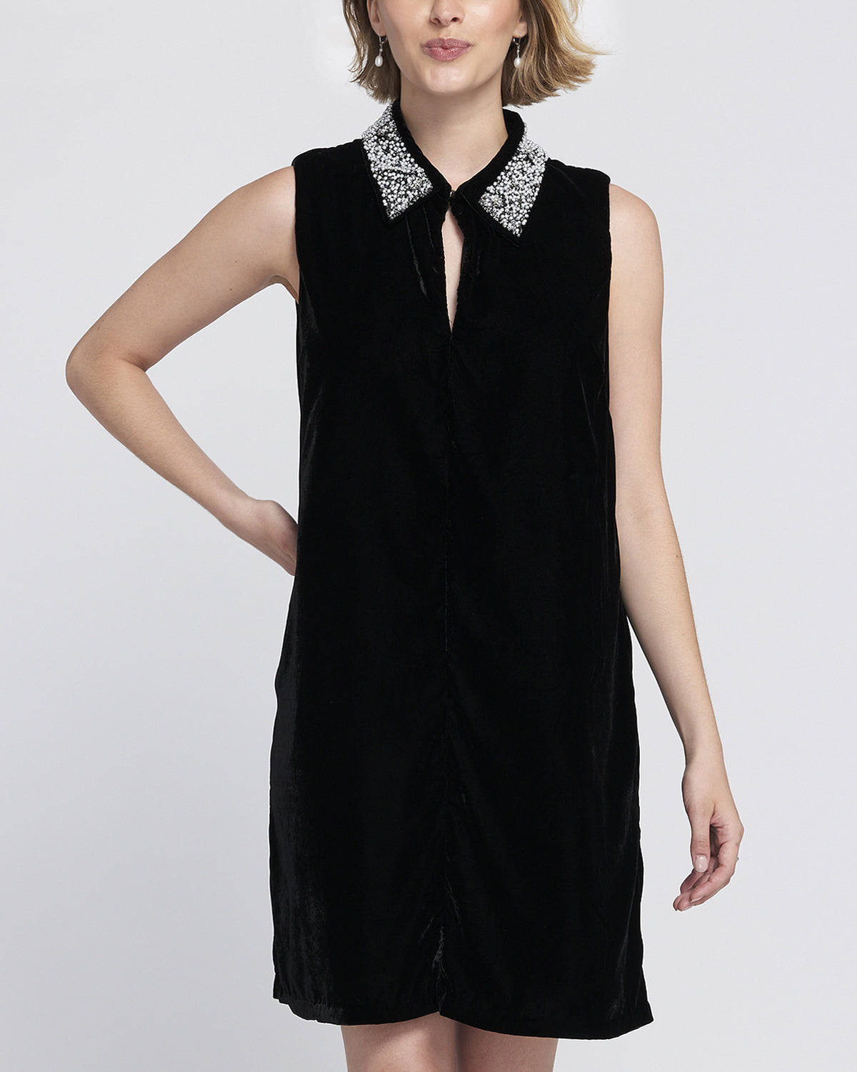 Beaded Collar Velvet Dress
