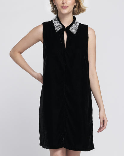 Beaded Collar Velvet Dress