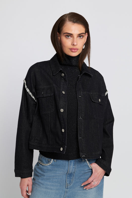 Rhinestone Trim Denim Jacket