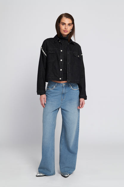 Rhinestone Trim Denim Jacket