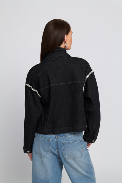 Rhinestone Trim Denim Jacket