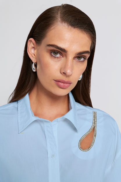 Rhinestone Trim Cutout Shirt