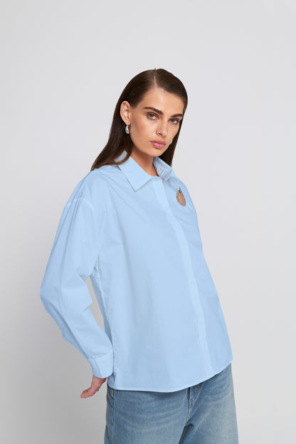 Rhinestone Trim Cutout Shirt