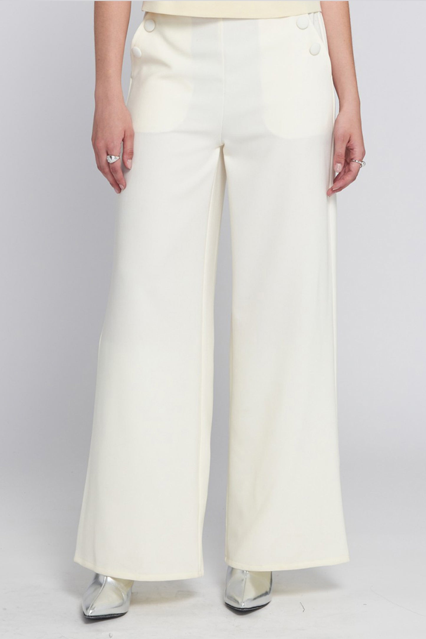 Wide Leg Trouser With Self Covered Buttons