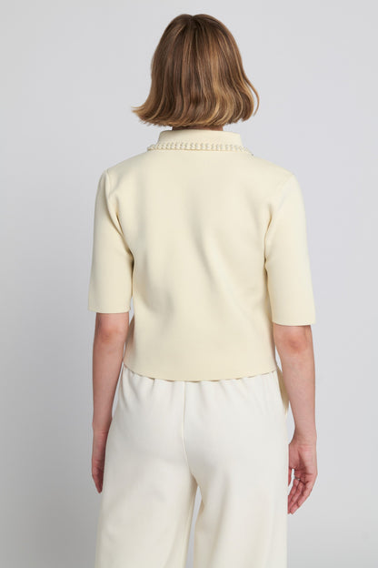 Wide Leg Trouser With Self Covered Buttons