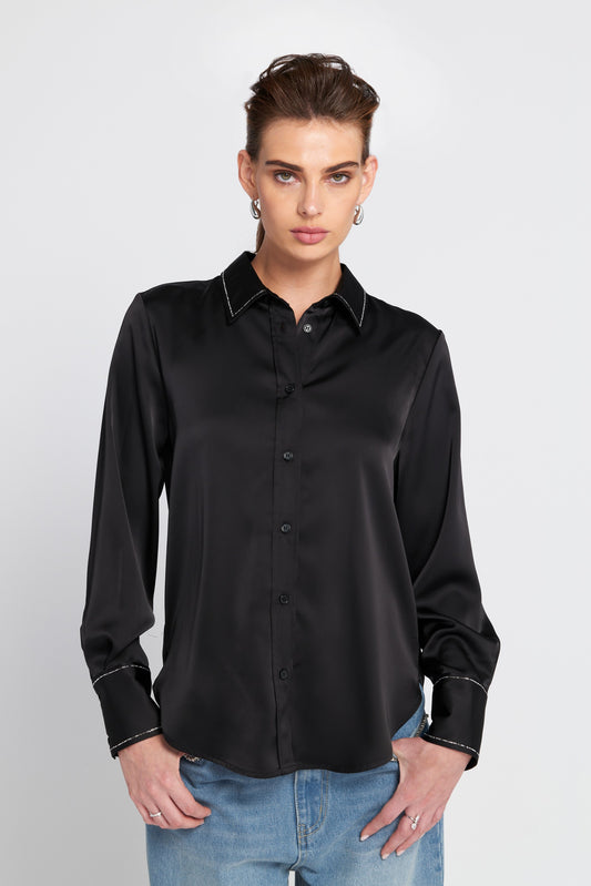Sparkle Trim Satin Shirt