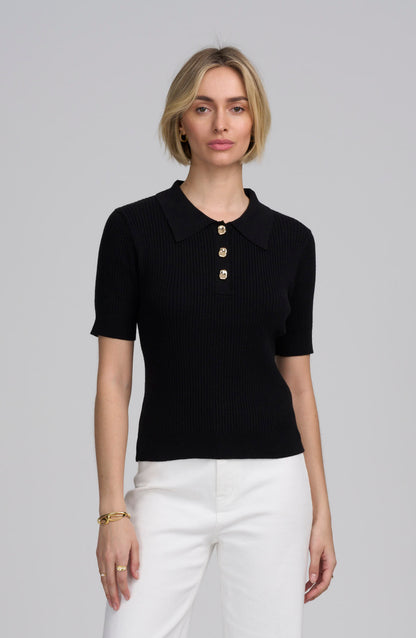 Fine Gauge Ribbed Short Sleeve Henley