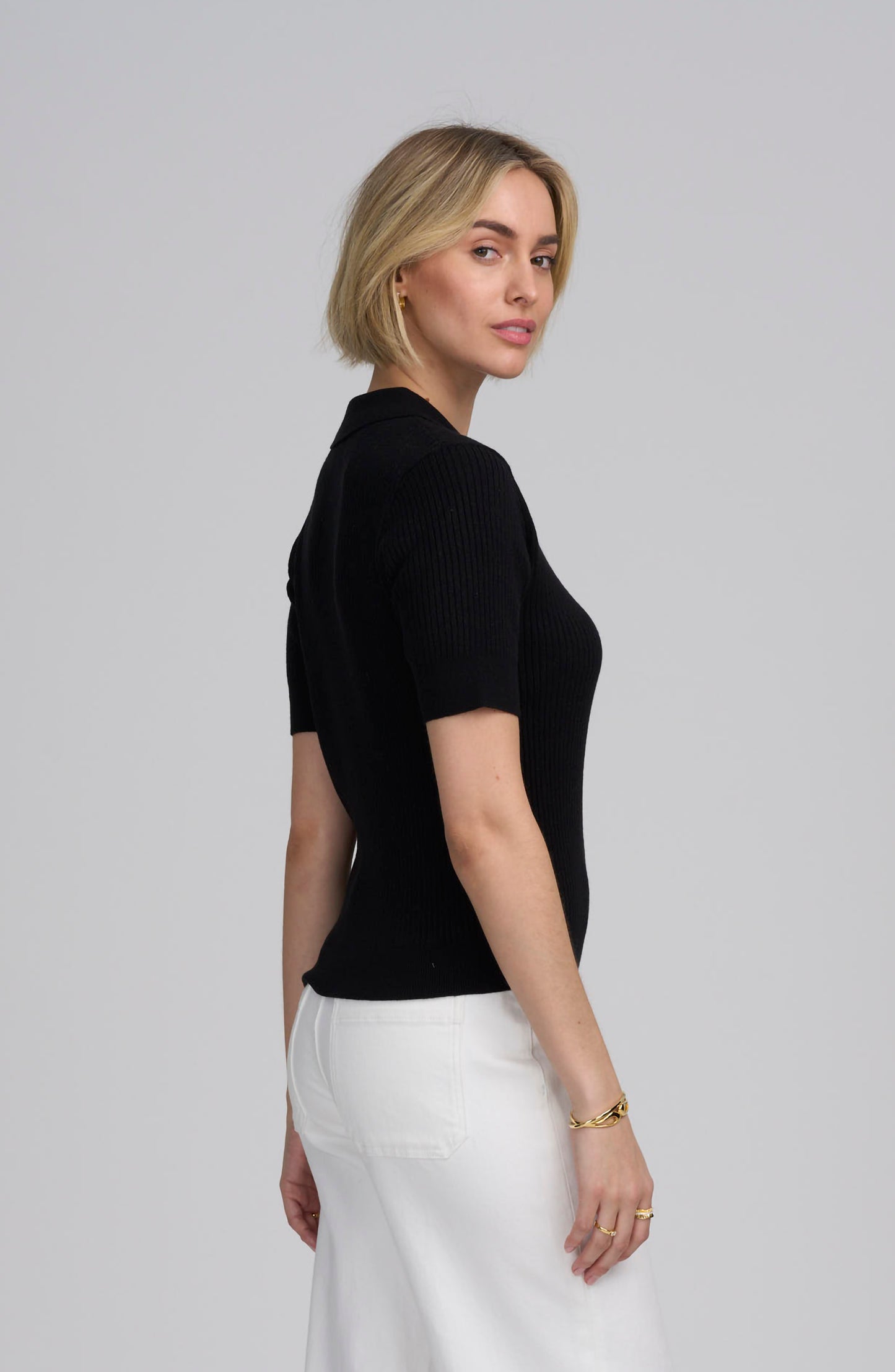 Fine Gauge Ribbed Short Sleeve Henley