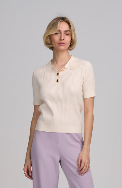 Fine Gauge Ribbed Short Sleeve Henley