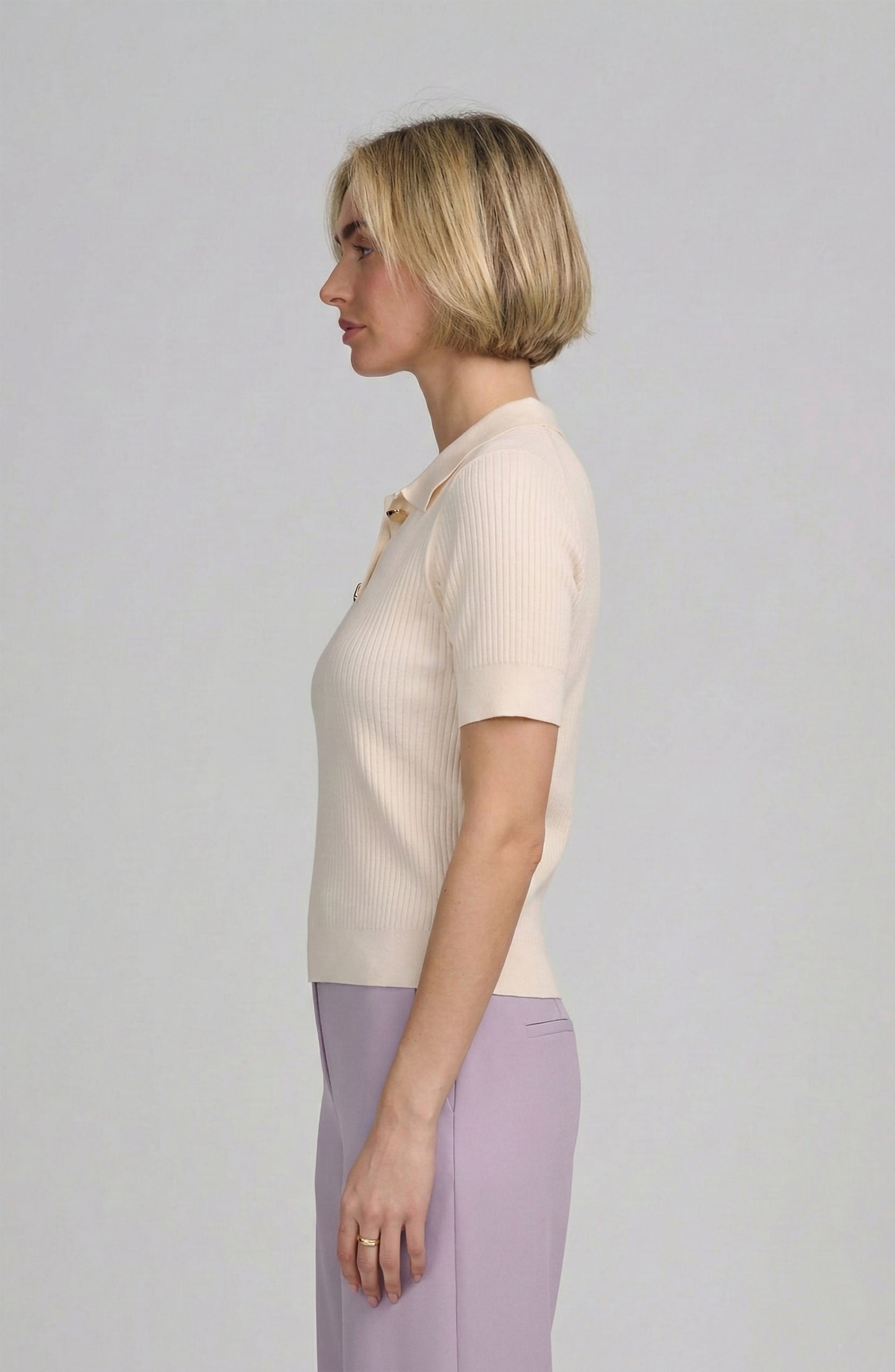 Fine Gauge Ribbed Short Sleeve Henley