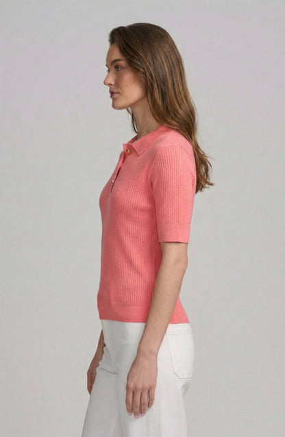 Fine Gauge Ribbed Short Sleeve Henley
