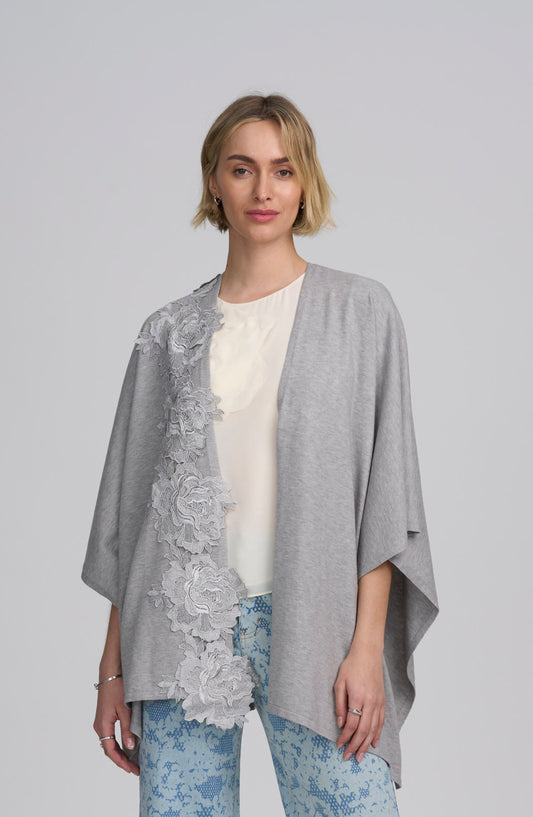 Fine Gauge Draped Cardigan With Lace Applique