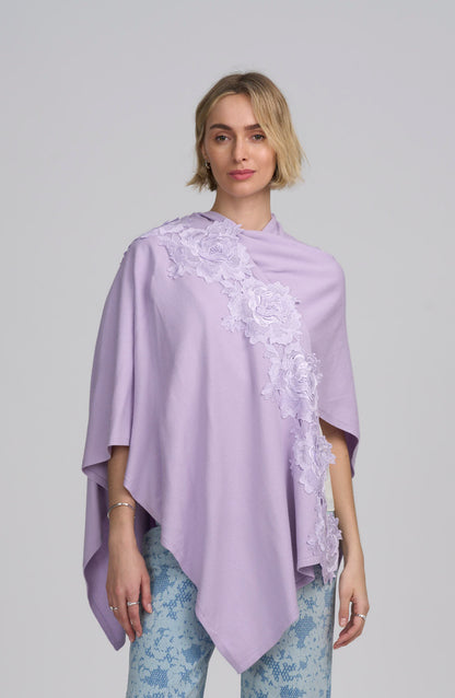 Fine Gauge Draped Cardigan With Lace Applique