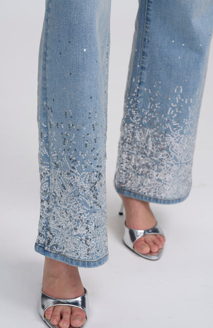 Sequin Spray Hem Jean