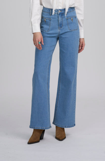 Patch Pocket Wide Leg Jean