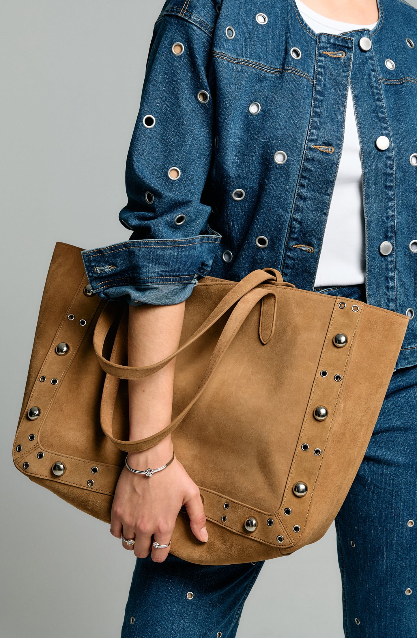 Suede Grommet Tote