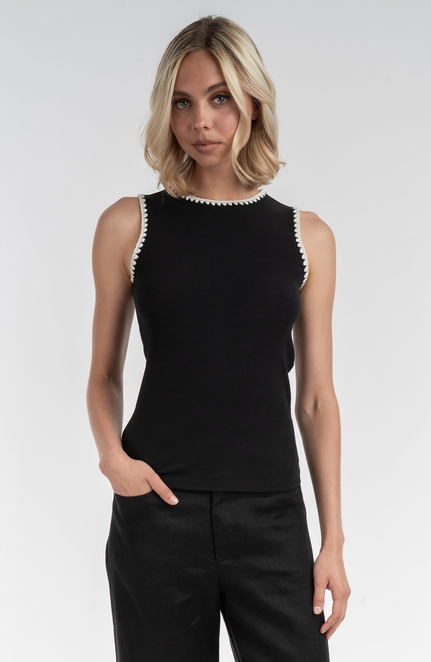 Contrast Embroidered Tank