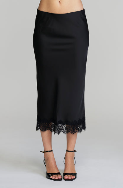 Satin Lace Hem Skirt