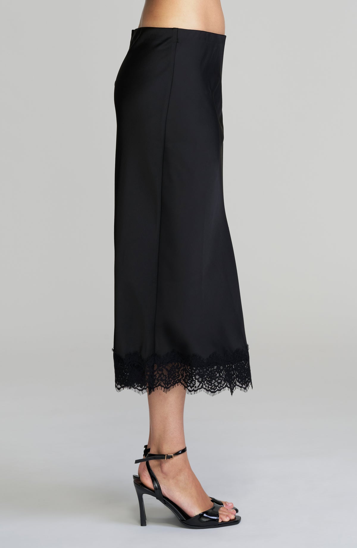 Satin Lace Hem Skirt