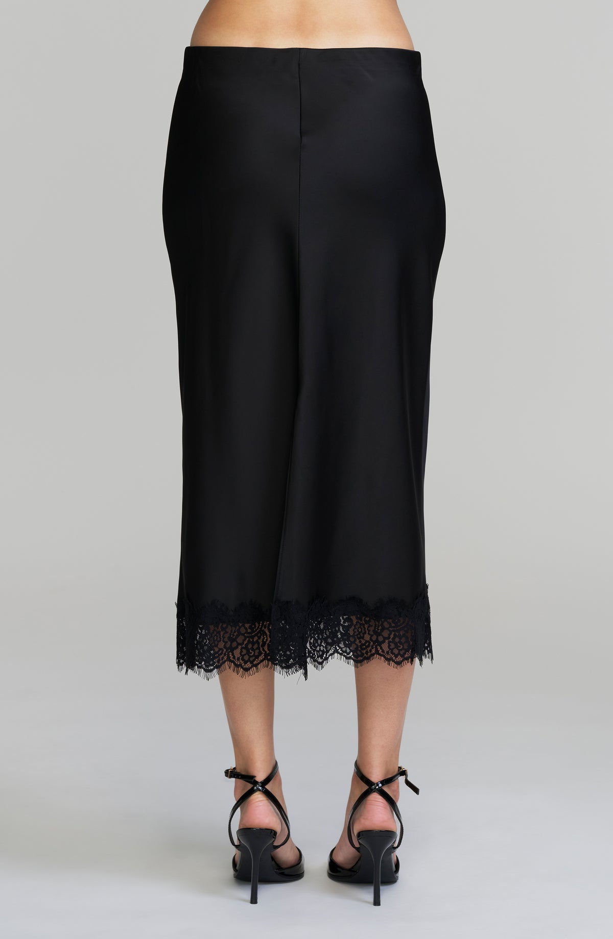 Satin Lace Hem Skirt