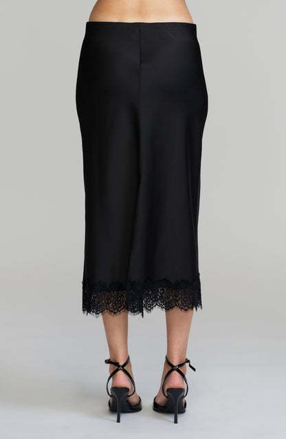 Satin Lace Hem Skirt