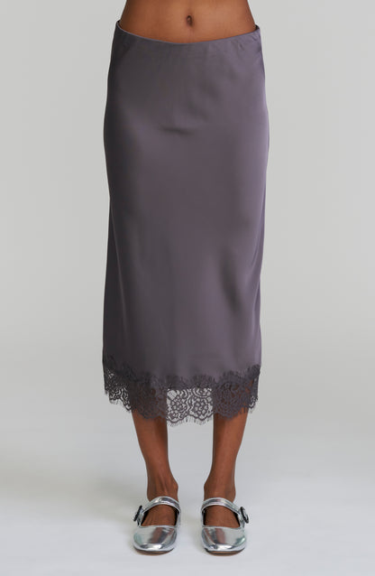 Satin Lace Hem Skirt